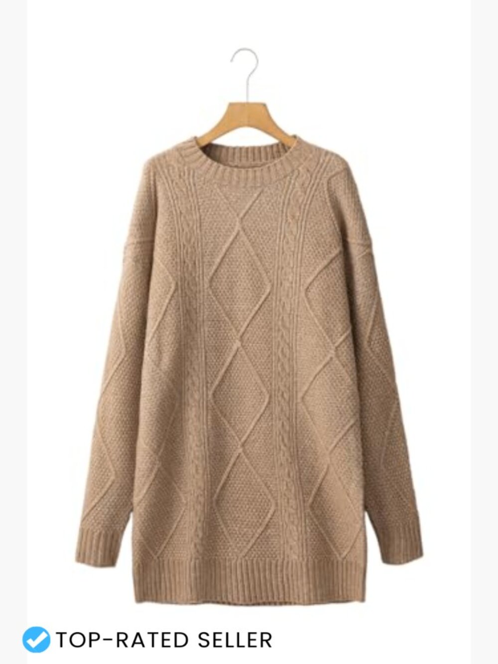 Cable Knit Sweater Dress Drop Shoulder Loose Fit Casual Pullover - Picture 6 of 7